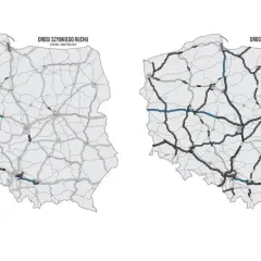 Dwie mapy Polski z zaznaczonymi drogami szybkiego ruchu.