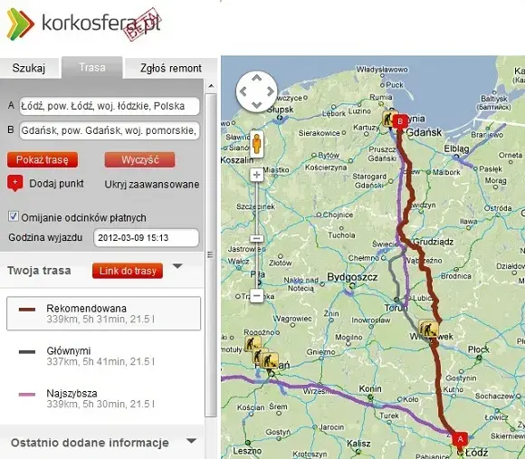Kraków Gdańsk: A1 przez Łódź czas, koszty, komfort podróży