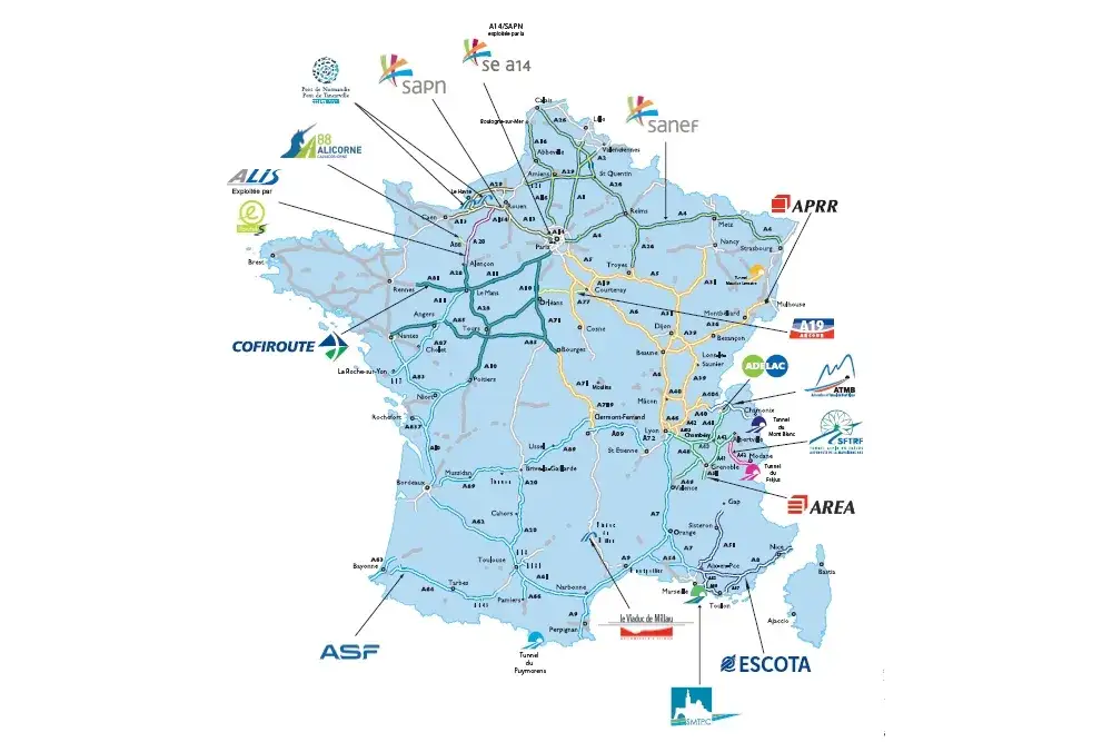 Mapa płatnych i bezpłatnych autostrad we Francji
