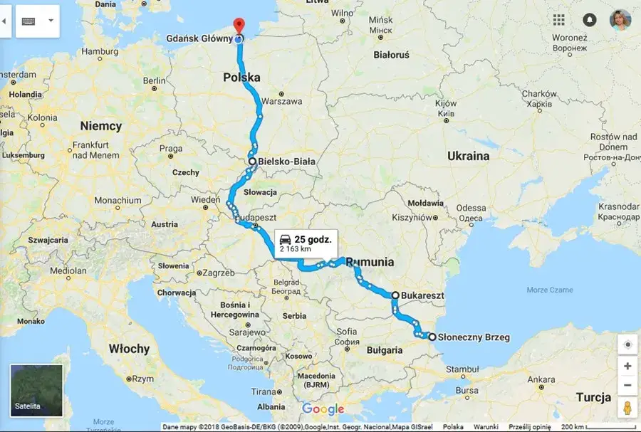 mapa trasy polska serbia bułgaria