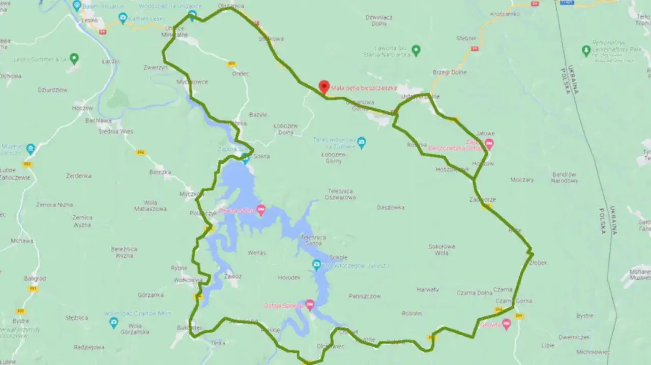 Mapa Wielkiej i Małej Pętli Bieszczadzkiej