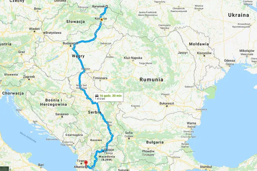 Mapa trasy Polska Albania samochodem