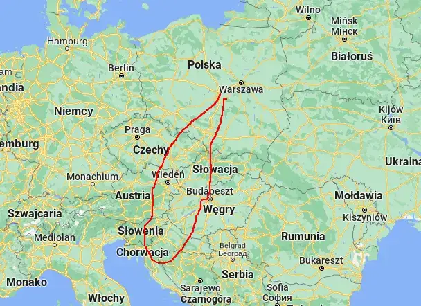 mapa trasy poznań chorwacja czechy austria słowenia