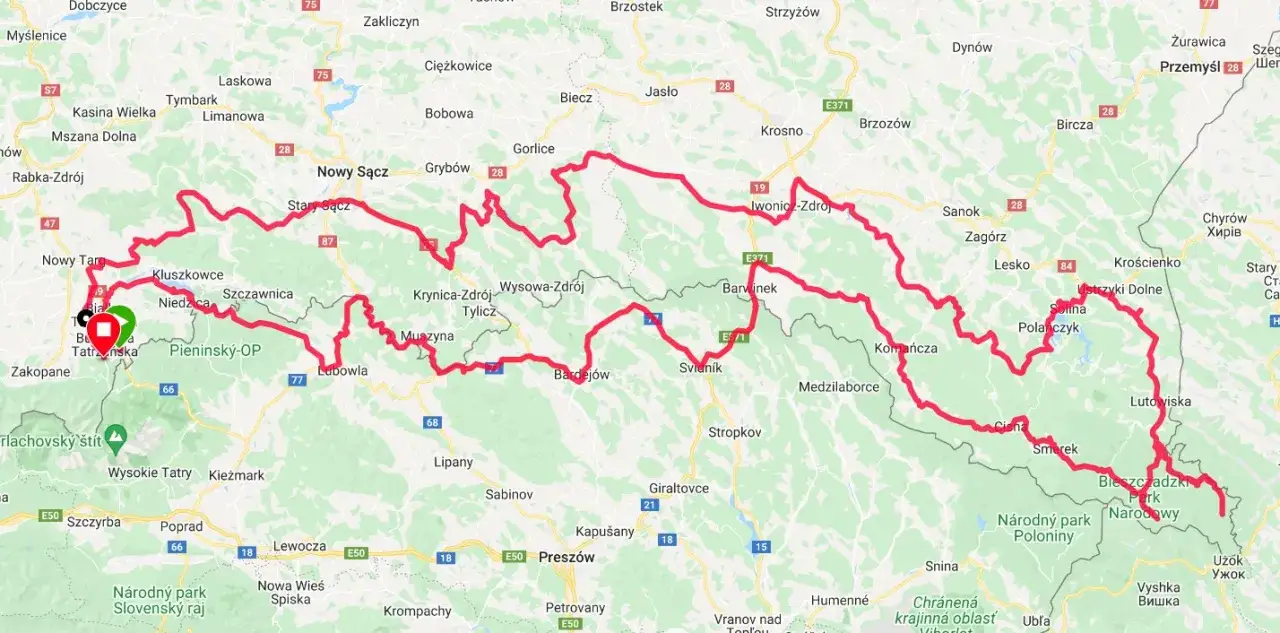 Wielka Pętla Bieszczadzka motocykl mapa