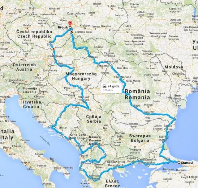 mapa trasy polska rumunia bułgaria