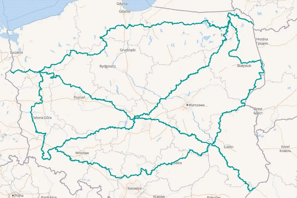 Mapa Polski z zaznaczonymi trasami motocyklowymi