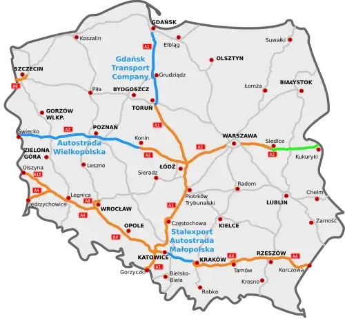 Mapa autostrad w Polsce z oznaczeniami