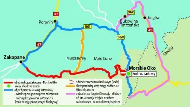 mapa trasy alternatywne Zakopane