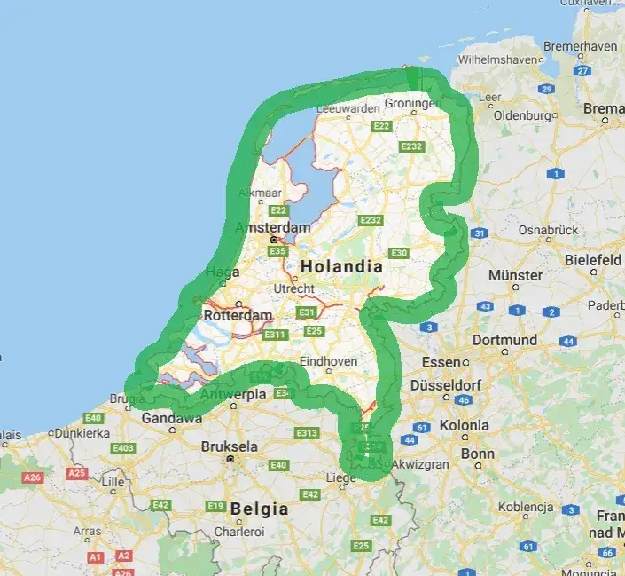 mapa trasy holandia polska północna południowa