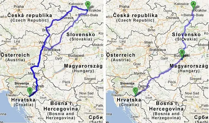 mapa trasy poznań chorwacja słowacja węgry