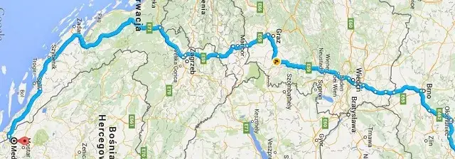 Mapa trasy Polska Medjugorie samochodem